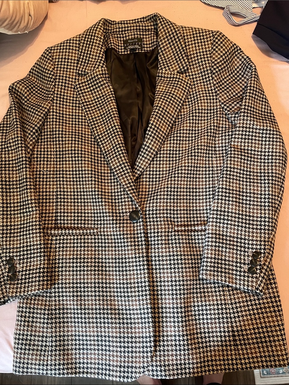 Houndstooth Single-Breasted Blazer - Black, Brown and Beige
